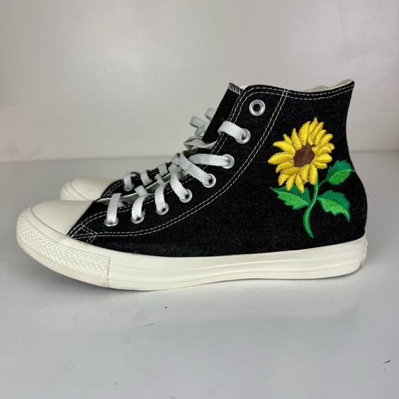 Converse Shoes - Converse Denim Embroidered Sunflower High Top Tennis Shoe Mens 8.5 Womens 10.5